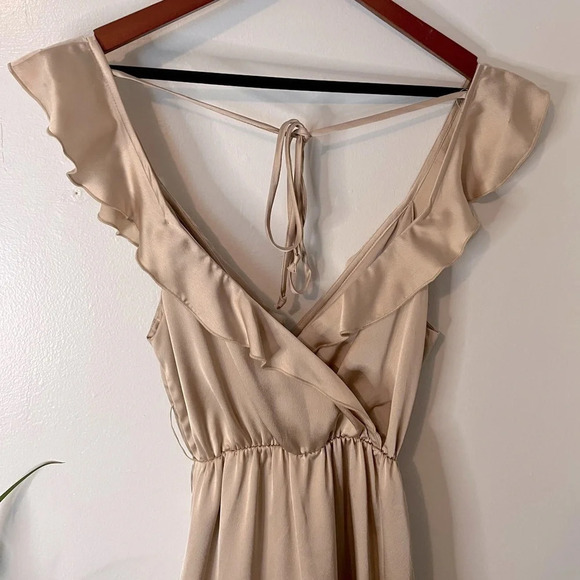 Show Me Your Mumu Samantha Ruffle Wrap Style Satin Dress Champagne Gold Sz XS - Picture 4 of 13